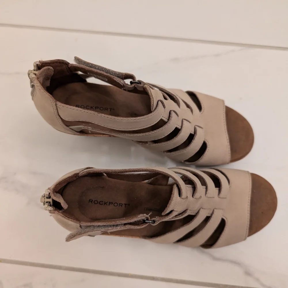 Women's Beige Strappy Wedge Sandals Size 6.5